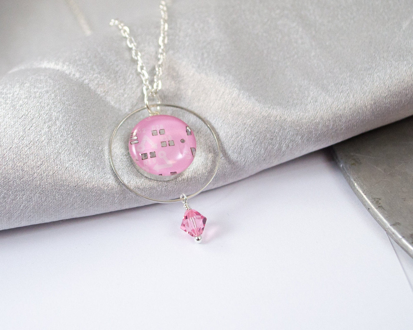 Pink Circuit Board Orb Necklace