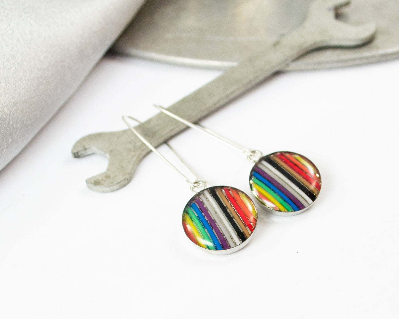 Rainbow Ribbon Cable Dangle Earrings
