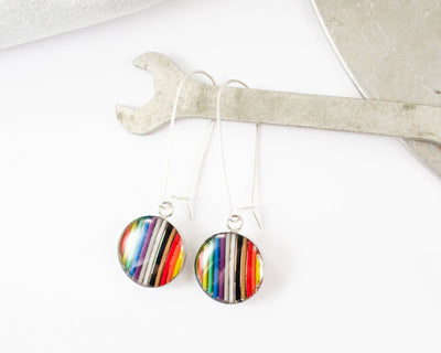 handmade rainbow ribbon cable earrings with resin