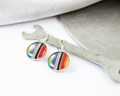 Rainbow Ribbon Cable Short Dangle Earrings, Sterling Silver Earrings, Rainbow Jewelry, Computer Science Earrings