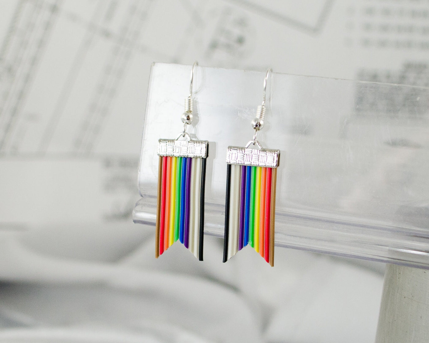 Ribbon Cable Banner Earrings, Rainbow Pride Funky Earrings, Upcycled Wire Jewelry, Computer Science Earrings