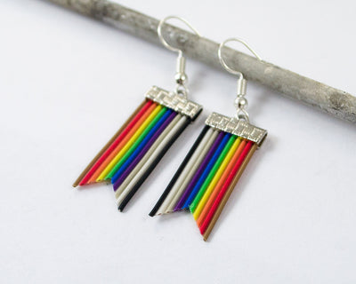 Ribbon Cable Banner Earrings, Rainbow Pride Funky Earrings, Upcycled Wire Jewelry, Computer Science Earrings