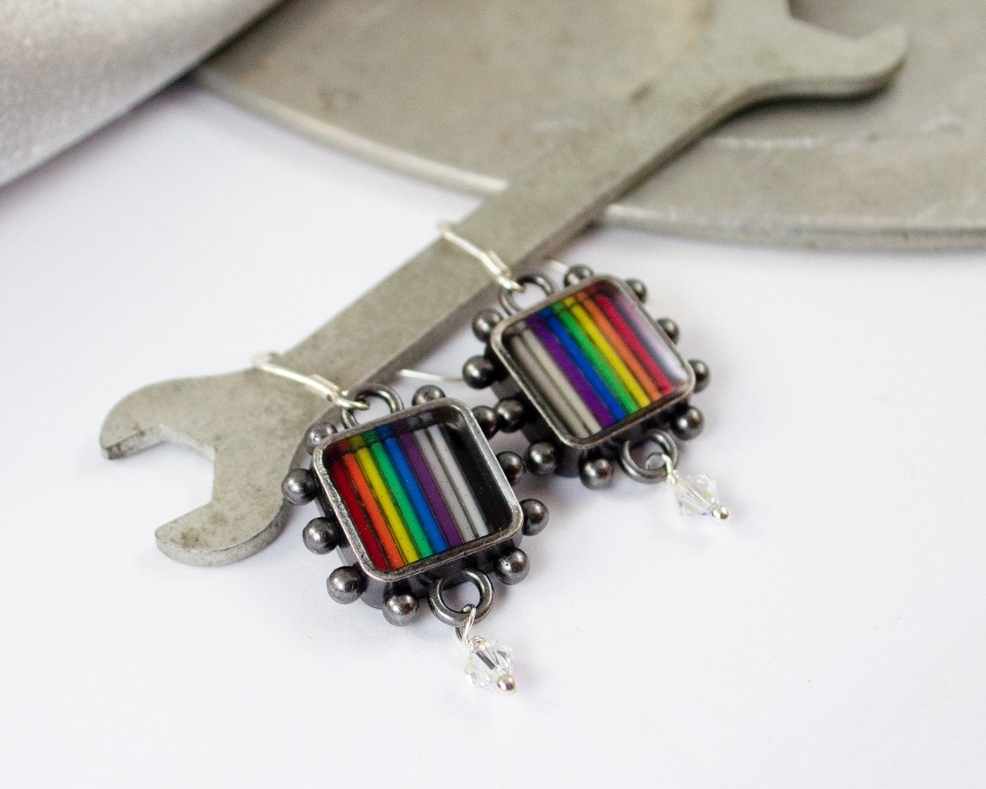 Rainbow Vintage Style Earrings, Square