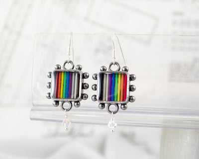 Rainbow Vintage Style Earrings, Square