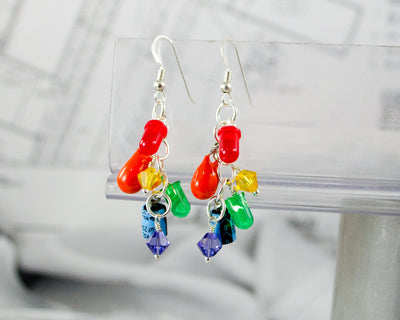 Rainbow Electronic Component Cluster Earrings, Sterling Silver