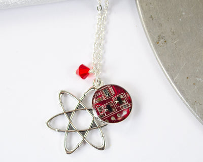 Atom and Circuit Board Charm Necklace
