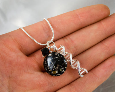 DNA and Circuit Board Charm Necklace