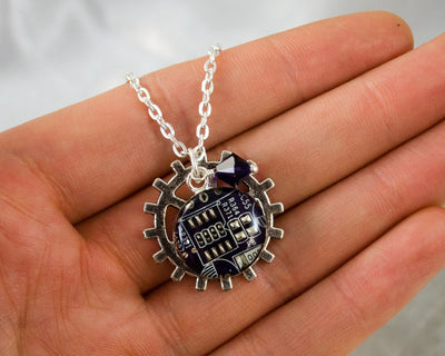 Gear and Circuit Board Charm Necklace