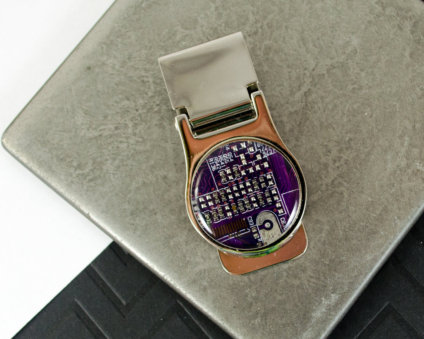 purple circuit board money clip