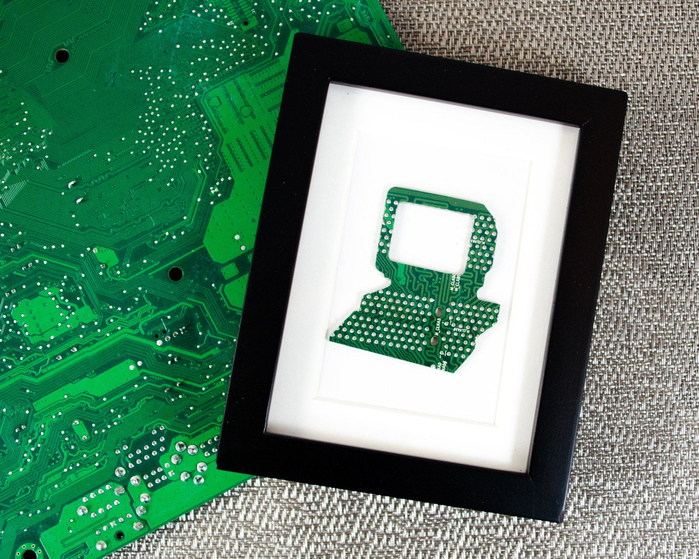 framed art handmade from recycled green circuit board