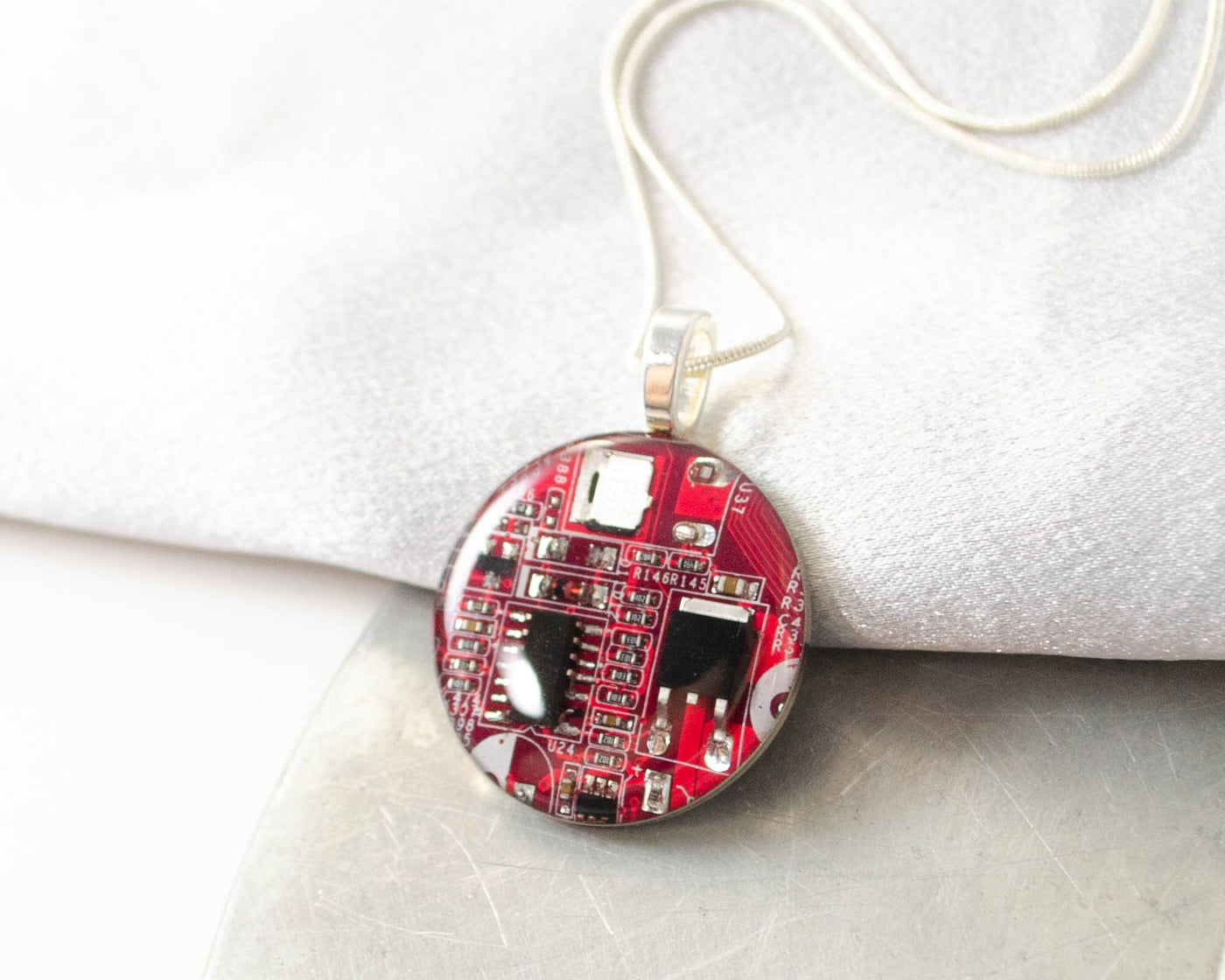 Circuit Board Necklace LARGE Red, Upcycled Motherboard Jewelry