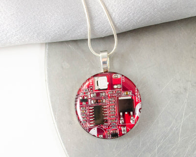 Circuit Board Necklace LARGE Red, Upcycled Motherboard Jewelry