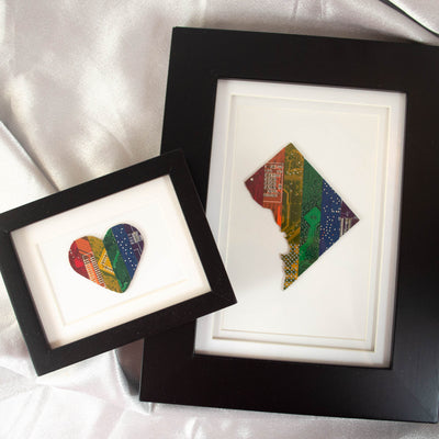 heart and washington dc framed art made from rainbow circuit boards