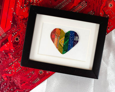 mini framed art made with rainbow circuit board pieces