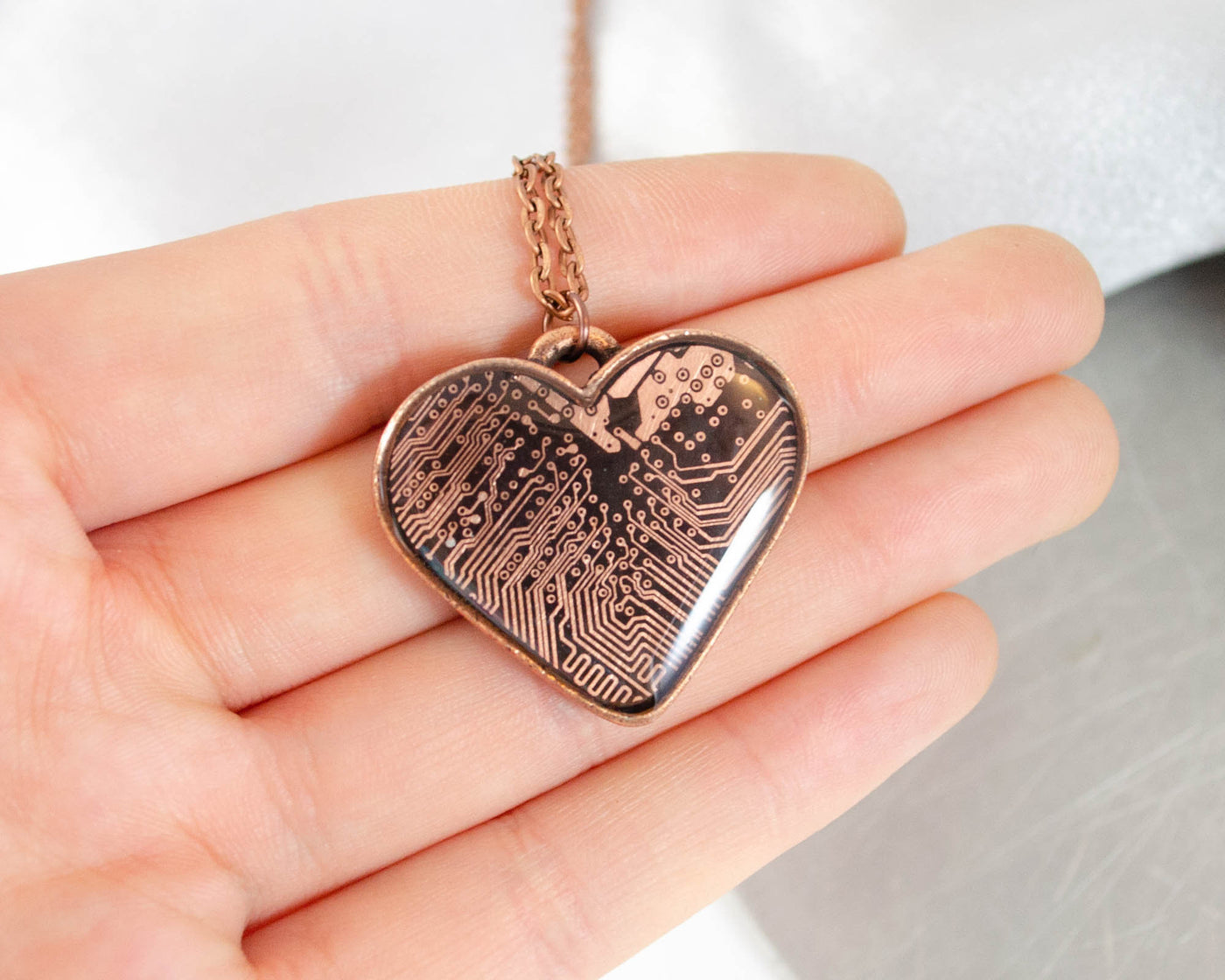 Copper Circuit Board Heart Necklace, Valentines Day Gift