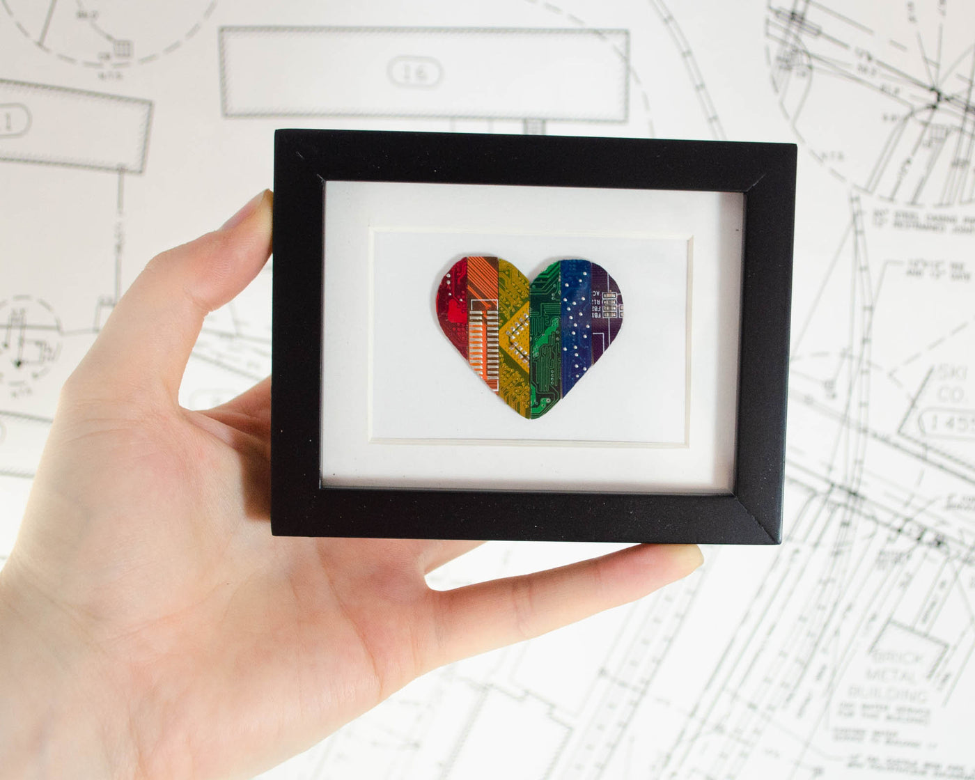 Mini Rainbow Heart Circuit Board Framed Art
