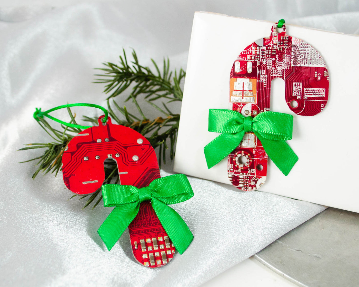 Circuit Board Candy Cane Ornament with Bow
