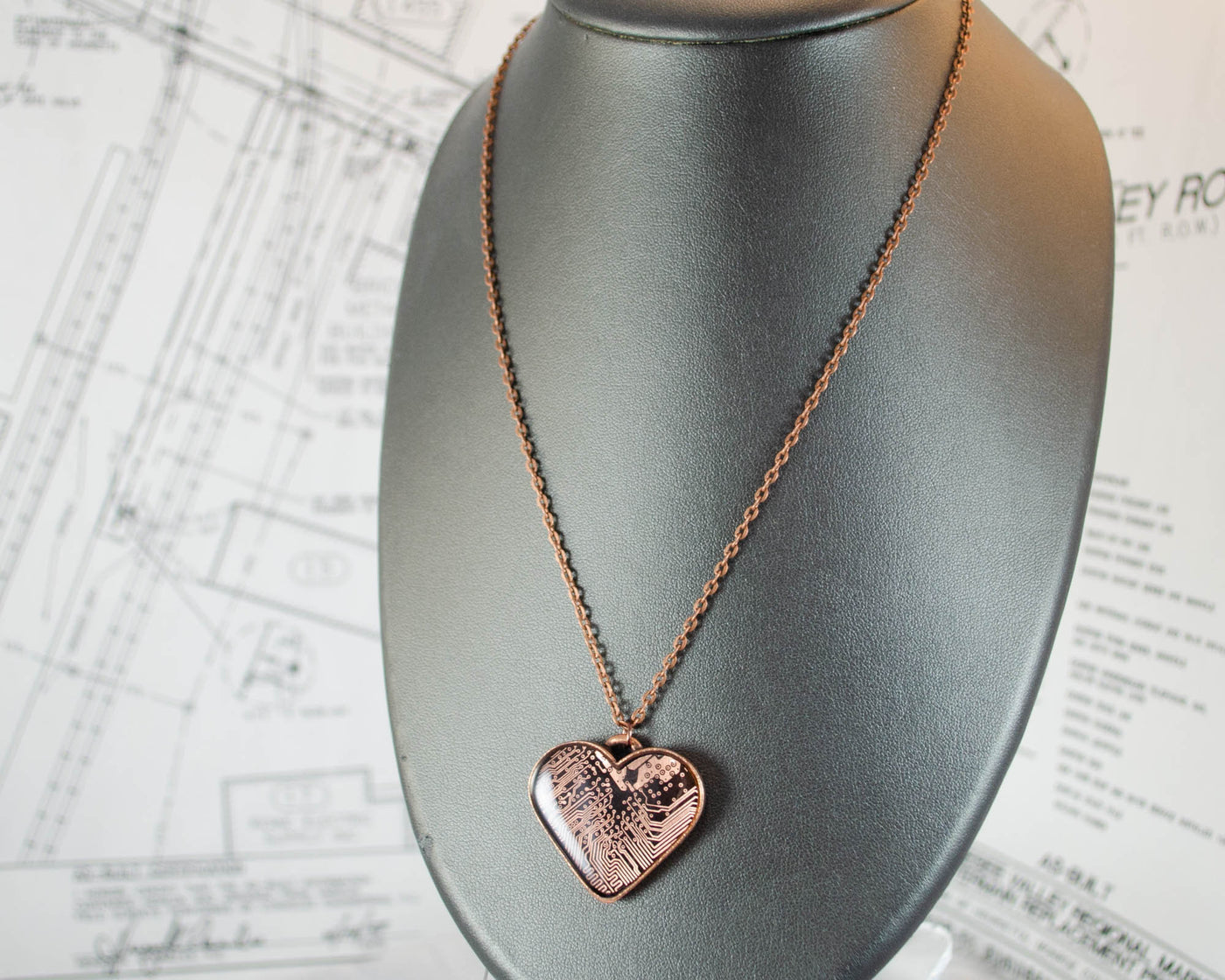 Copper Circuit Board Heart Necklace, Valentines Day Gift