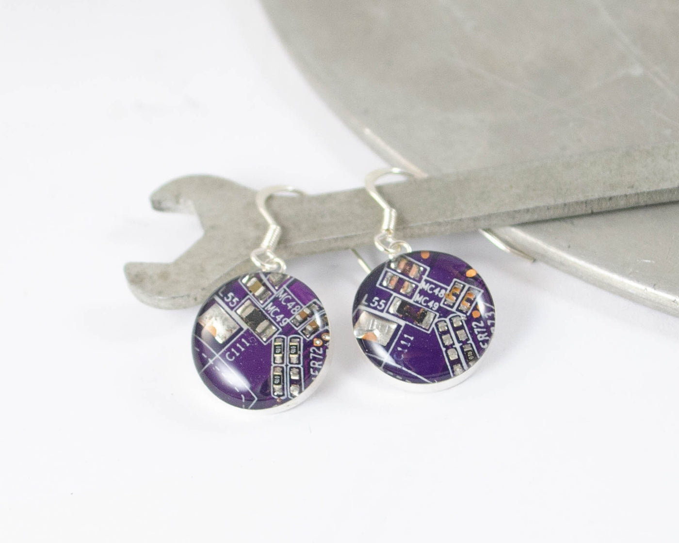 Circuit Board Earrings, Violet Sterling Silver Jewelry, Purple Dangle Earrings, Silver Earrings, Software Engineer, Women in Computing, Geek