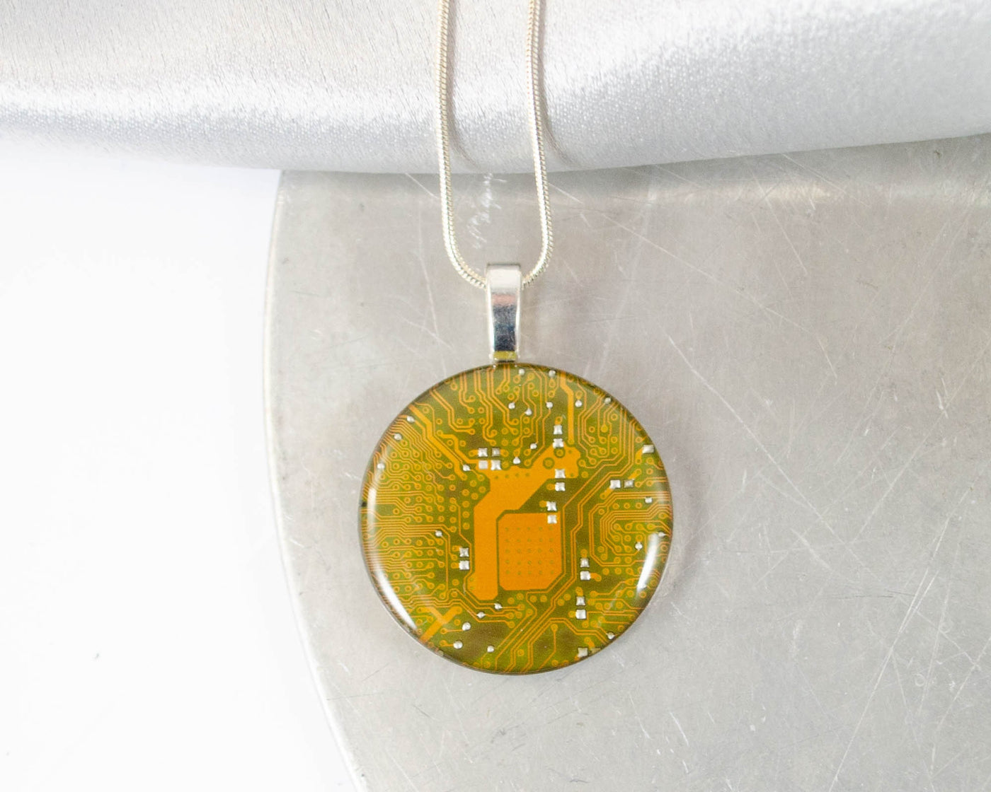 Circuit Board Necklace LARGE Yellow, Recycled Computer Jewelry, Wearable Technology, Engineer Gift, Computer Programmer, Recycled Jewelry
