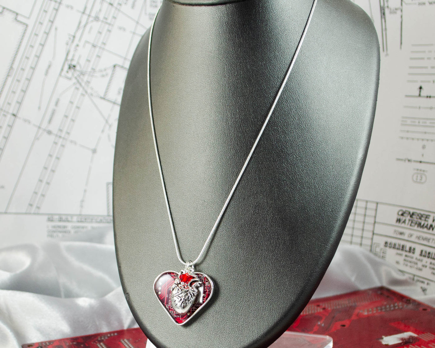 Circuit Board Heart Cluster Necklace