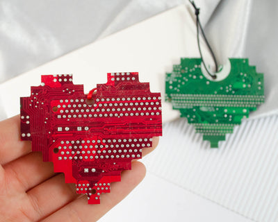 Pixelated Heart Circuit Board Ornament