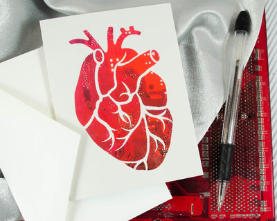 circuit board photo card of anatomical heart