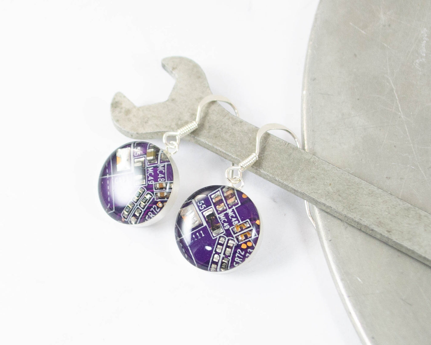 Circuit Board Earrings, Violet Sterling Silver Jewelry, Purple Dangle Earrings, Silver Earrings, Software Engineer, Women in Computing, Geek