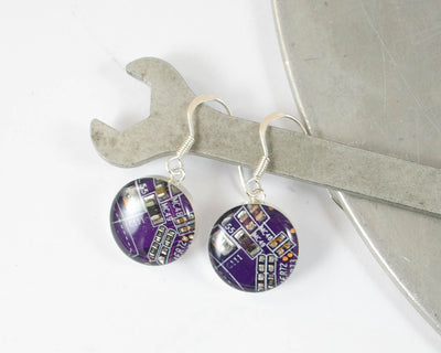 Circuit Board Earrings, Violet Sterling Silver Jewelry, Purple Dangle Earrings, Silver Earrings, Software Engineer, Women in Computing, Geek