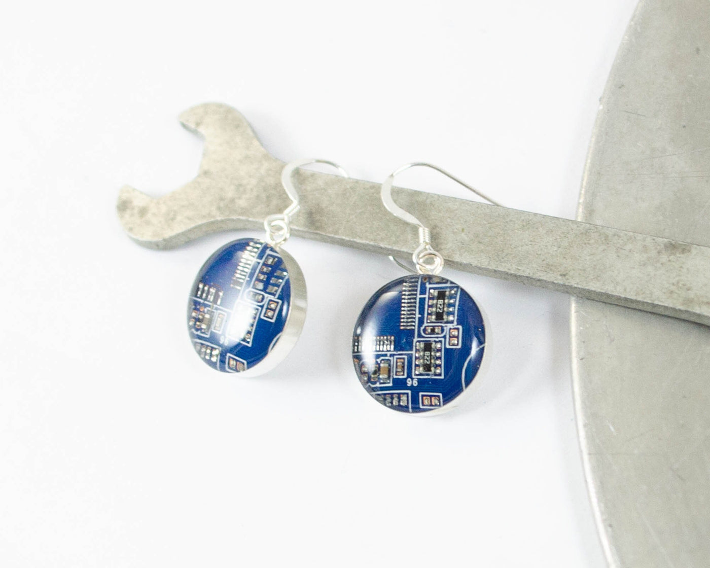 Circuit Board Earrings, Blue Sterling Silver Jewelry, Blue Dangle Earrings, Software Engineer, Women in Computing, Wearable Technology