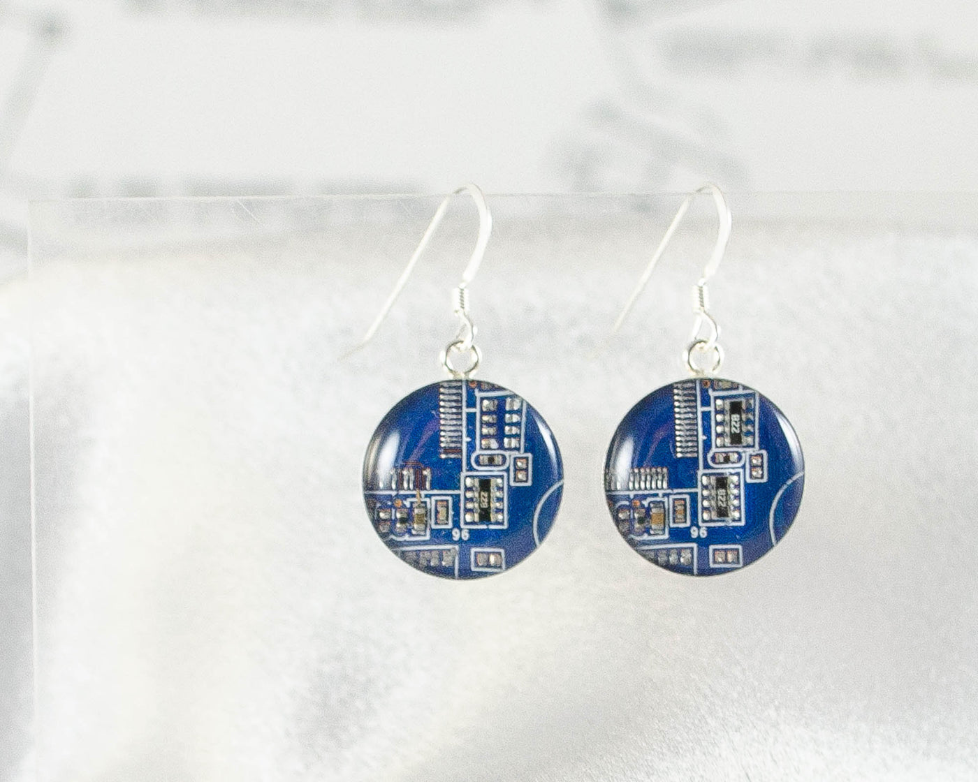 Circuit Board Earrings, Blue Sterling Silver Jewelry, Blue Dangle Earrings, Software Engineer, Women in Computing, Wearable Technology