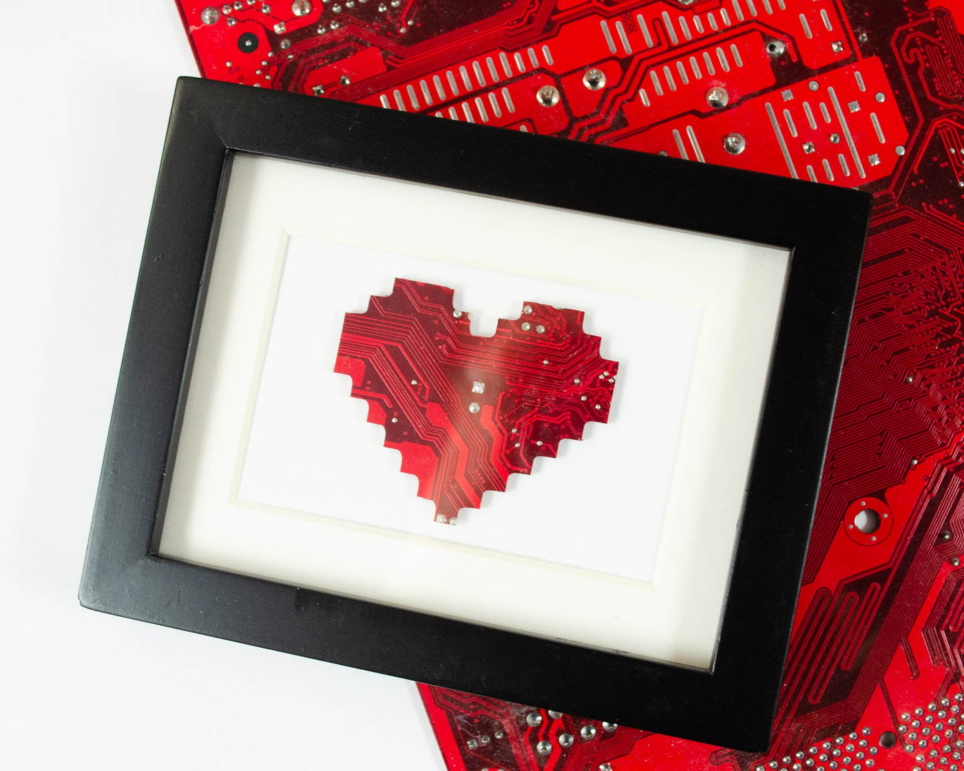 Mini Pixelated Heart Circuit Board Framed Art