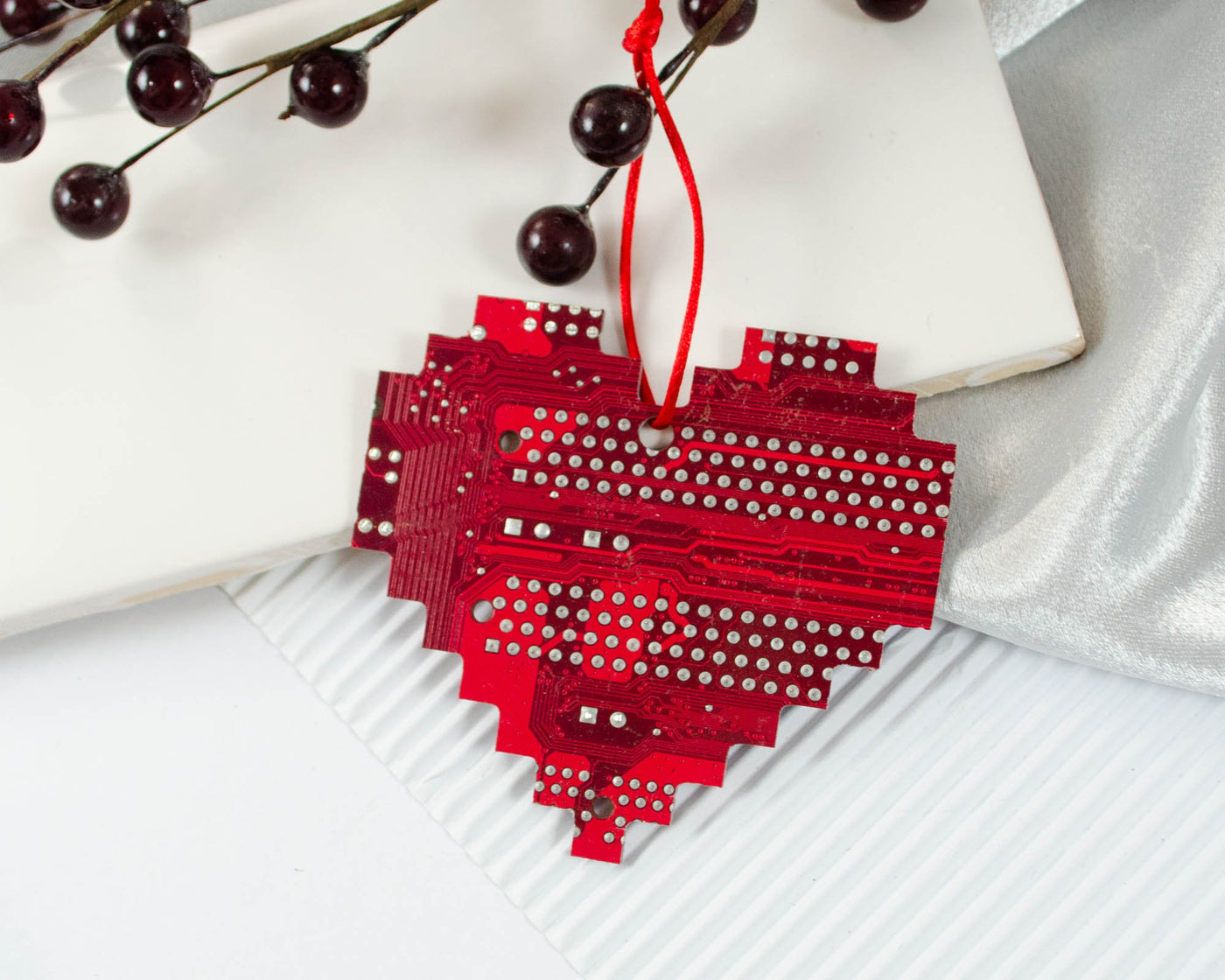 Pixelated Heart Circuit Board Ornament