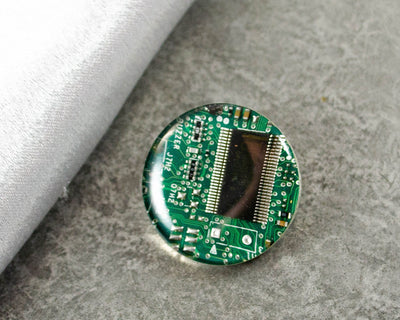 Green Circuit Board Pin, Recycled Computer Gift