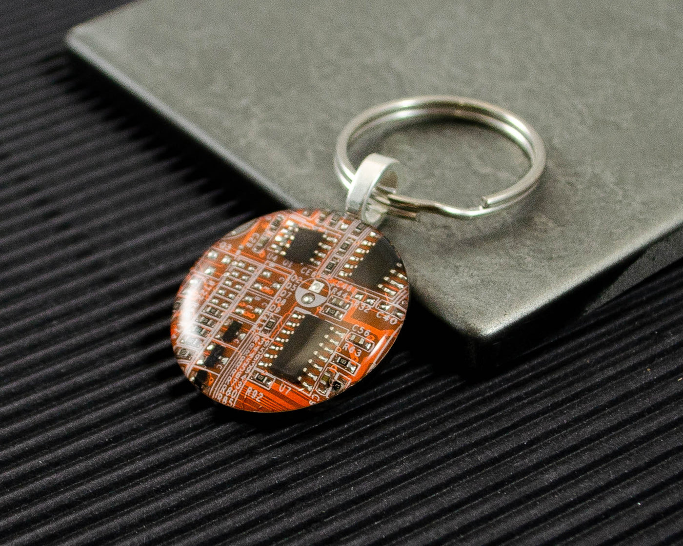 Circuit Board Keychain Orange, Information Technology Gift, Industrial Chic, Electrical Engineer Housewarming Gift