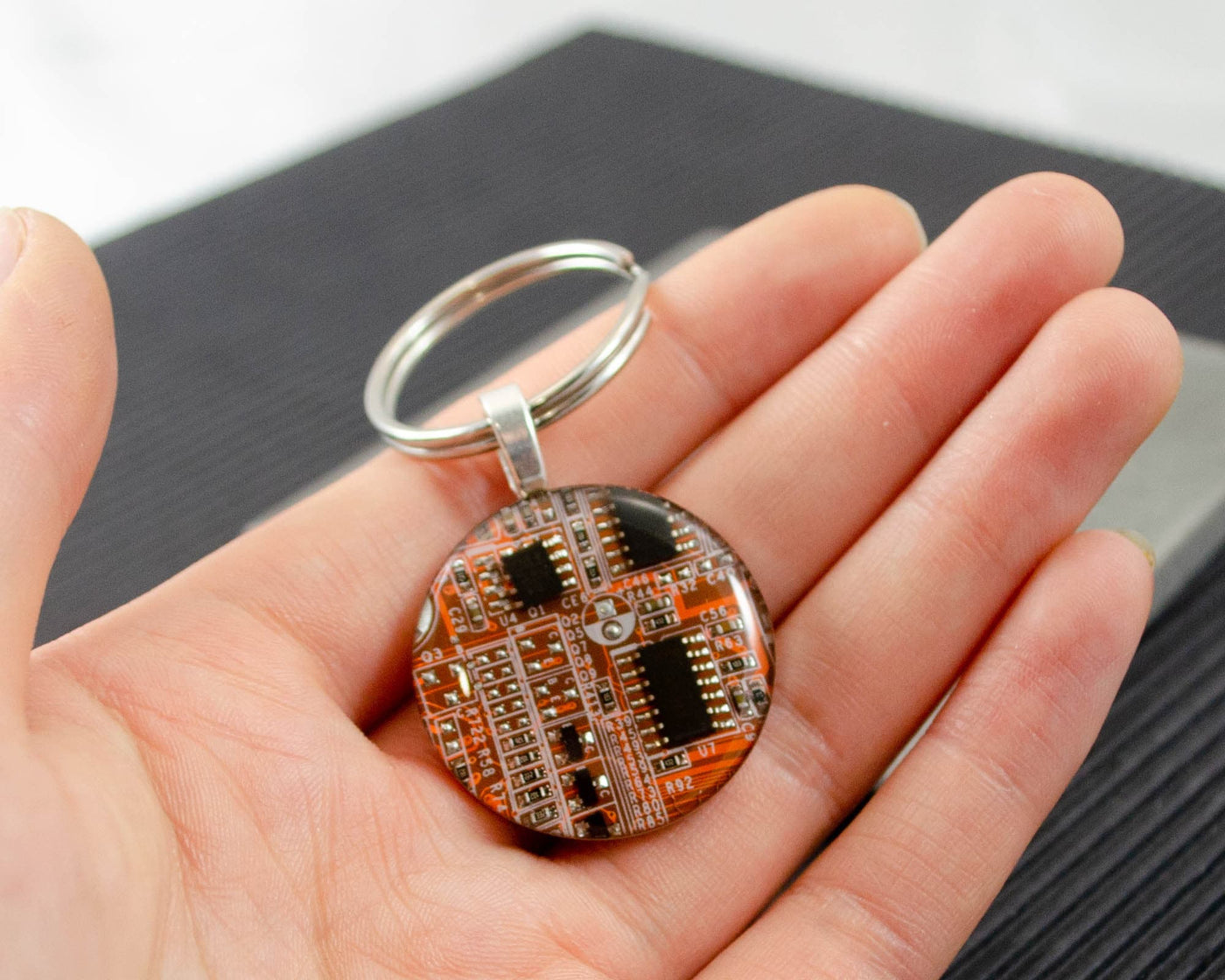 Circuit Board Keychain Orange, Information Technology Gift, Industrial Chic, Electrical Engineer Housewarming Gift