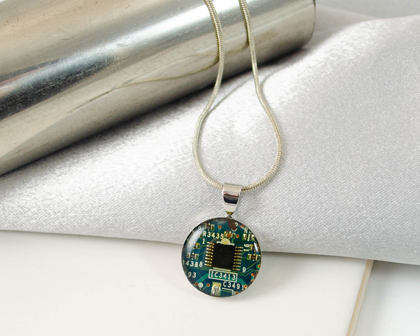 Blue Recycled Circuit Board Necklace, Small Size, Computer Engineer Jewelry, Electrical Engineer Gift