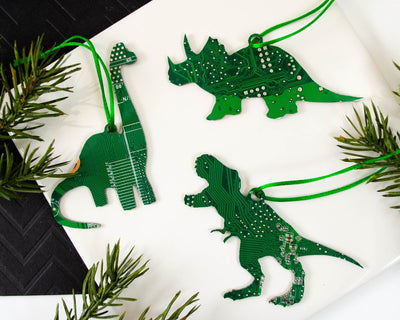 Dinosaur Circuit Board Ornaments, Dino Gift Set, T-Rex, Tyrannosaurus Rex Ornament, Dinosaur Christmas Ornaments, Brontosaurus, Triceratops