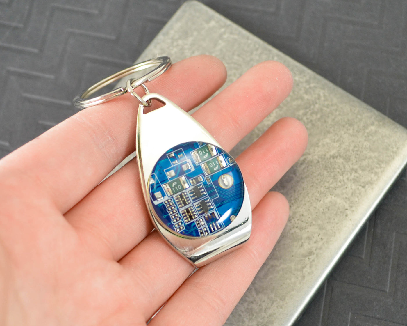 Blue Circuit Board Bottle Opener Keychain, Computer Programmer Gift, Software Engineer Housewarming Gift, Scientist New Lab Gift