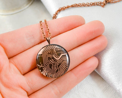 Copper Circuit Board Necklace, Recycled Computer Circuit Board Jewelry