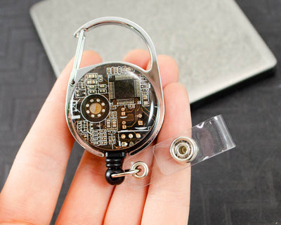 Brown Circuit Board Retractable Badge Holder