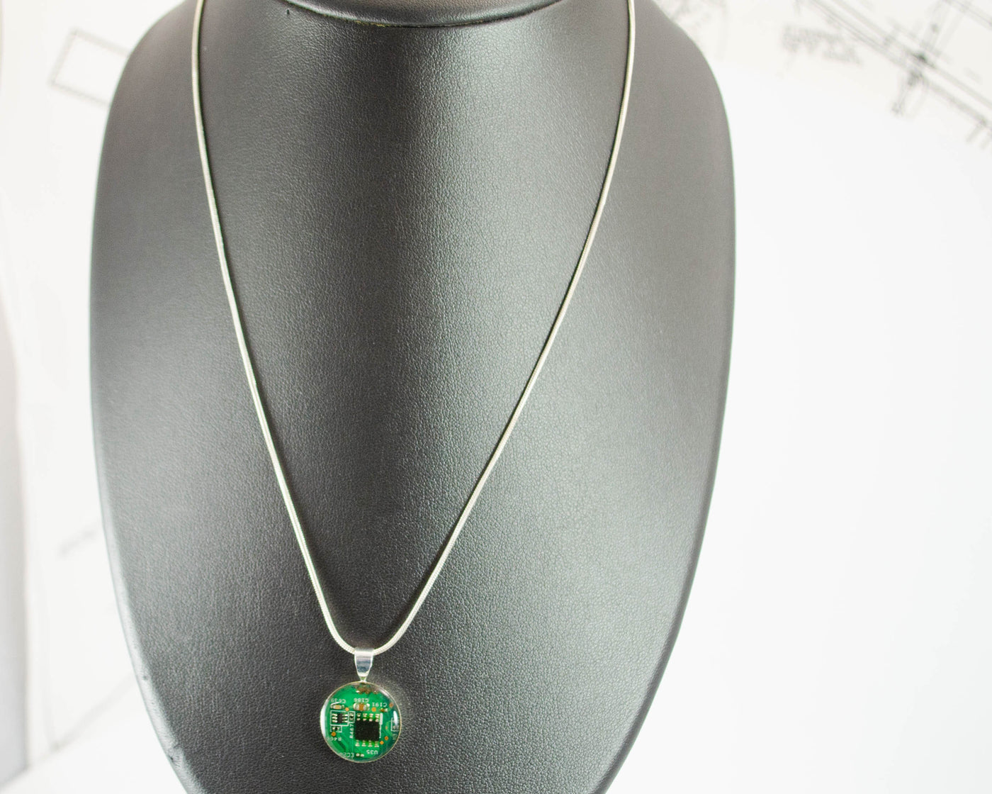 Recycled Circuit Board Necklace, Small Size, Green