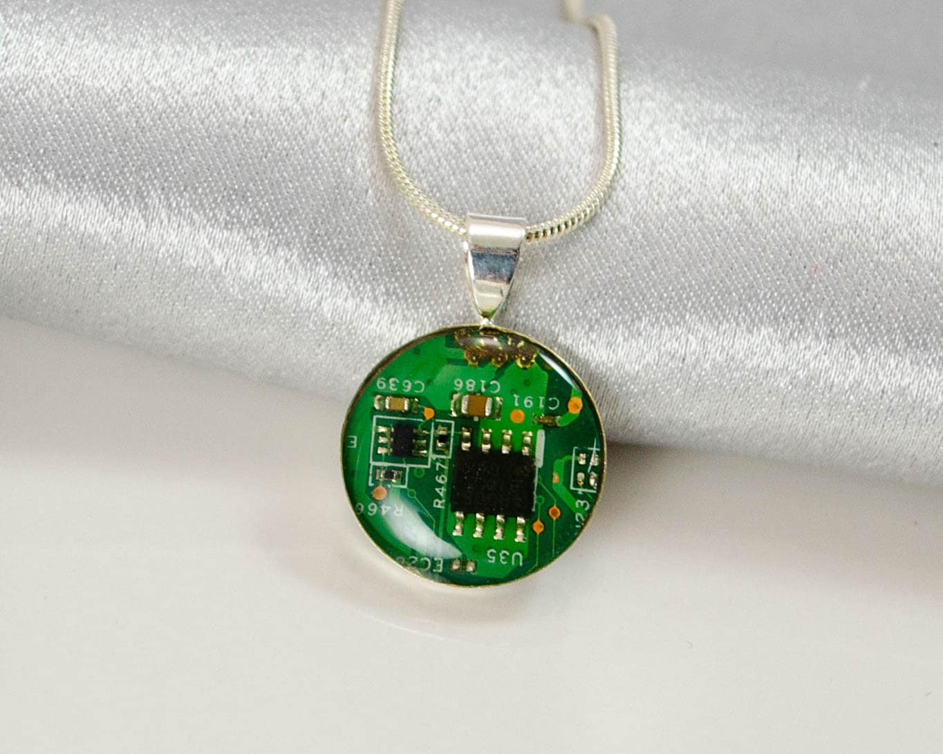 Recycled Circuit Board Necklace, Small Size, Green