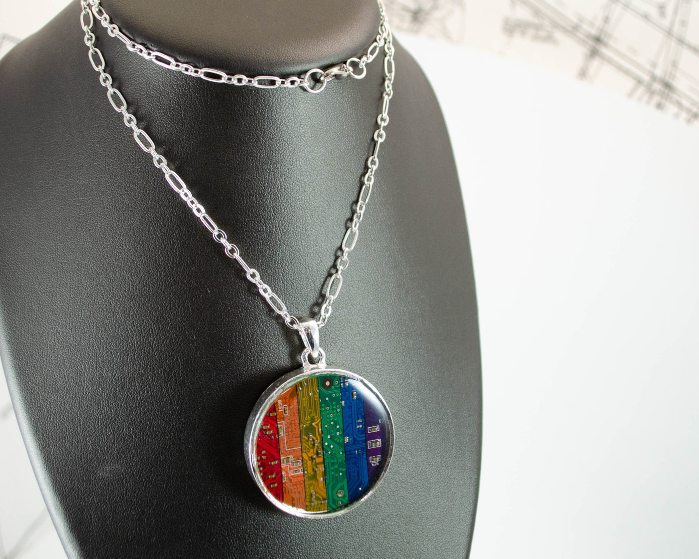 Giant Rainbow Circuit Board Necklace, Rainbow Statement Necklace, Computer Programmer Gift, Rainbow Pride Necklace