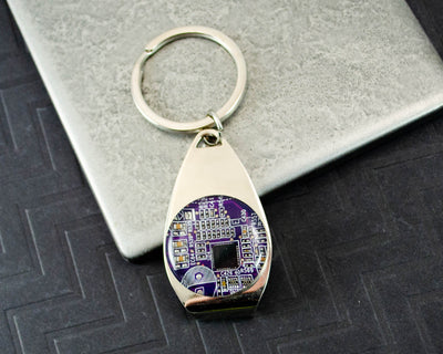 Purple Circuit Board Bottle Opener Keychain, Electrical Engineer Gift, Nerdy Graduation Present, Computer Engineer Housewarming Gift