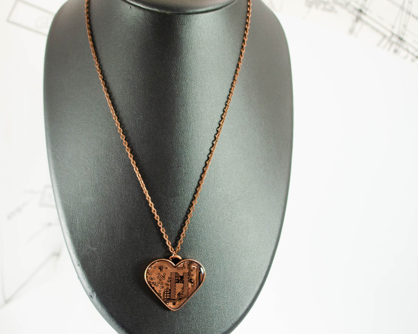 Brown and Copper Circuit Board Heart Necklace, Recycled Circuit Board Jewelry, Love Necklace, Geeky Heart Jewelry, Anniversary Necklace