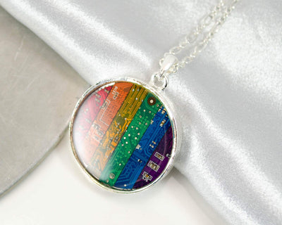 Giant Rainbow Circuit Board Necklace, Rainbow Statement Necklace, Computer Programmer Gift, Rainbow Pride Necklace