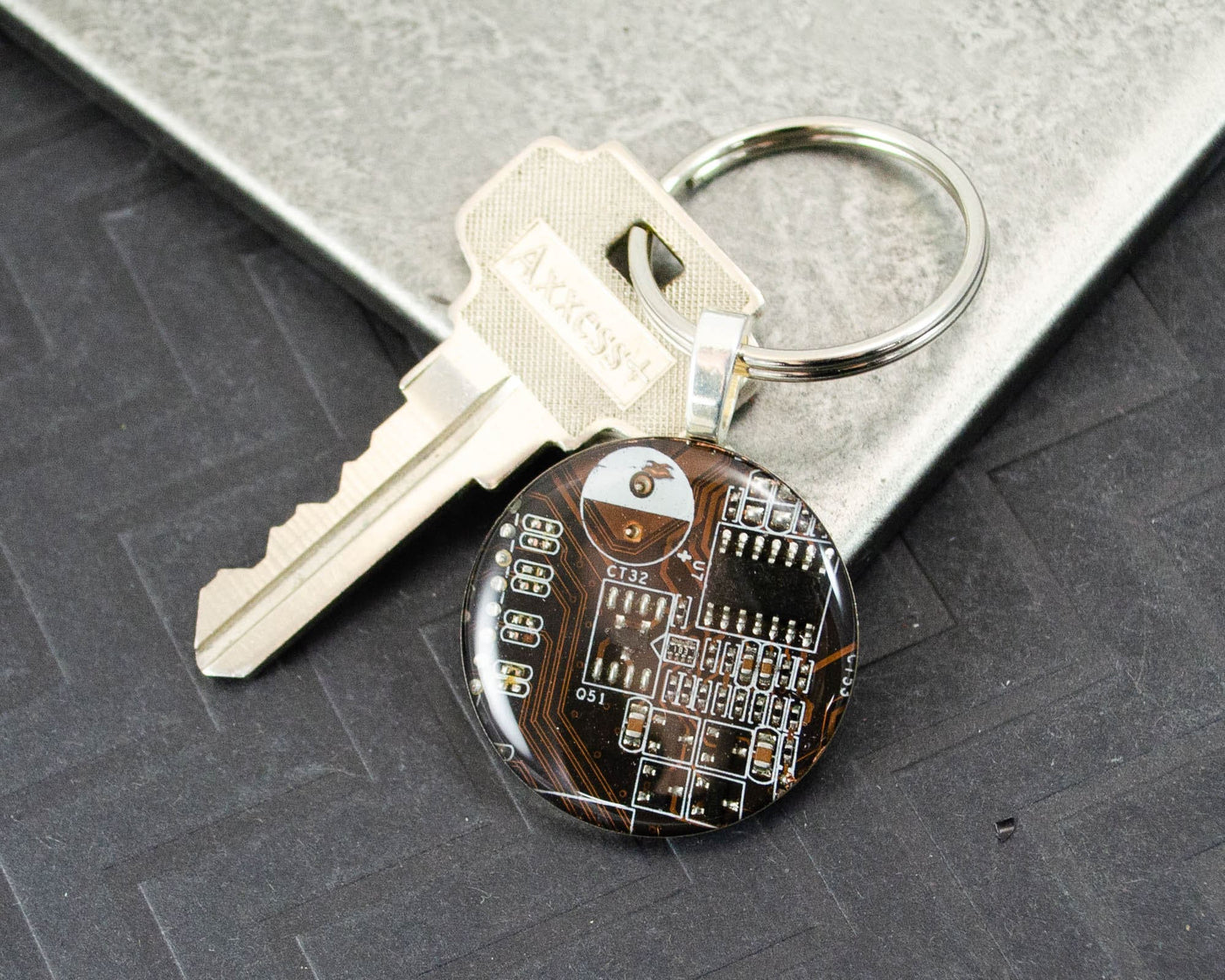 Circuit Board Keychain, Computer Engineer Gift, Fathers Day Gift, Wearable Technology, Information Tech, Black Key Fob, Geek Gift for Him