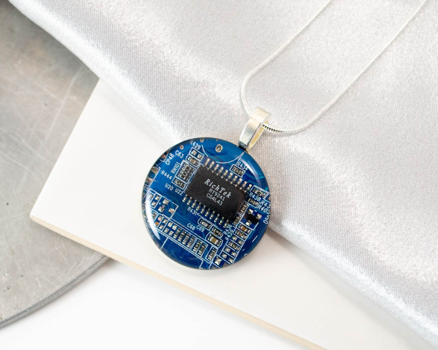 Circuit Board Necklace Blue, Large Size