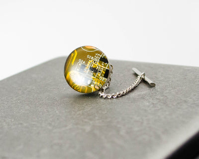 Circuit Board Tie Tack, Yellow Tie Pin, Motherboard Lapel Pin, Computer Engineer Gift, Electrical Engineering, Geek Jewelry, Recycled Pin